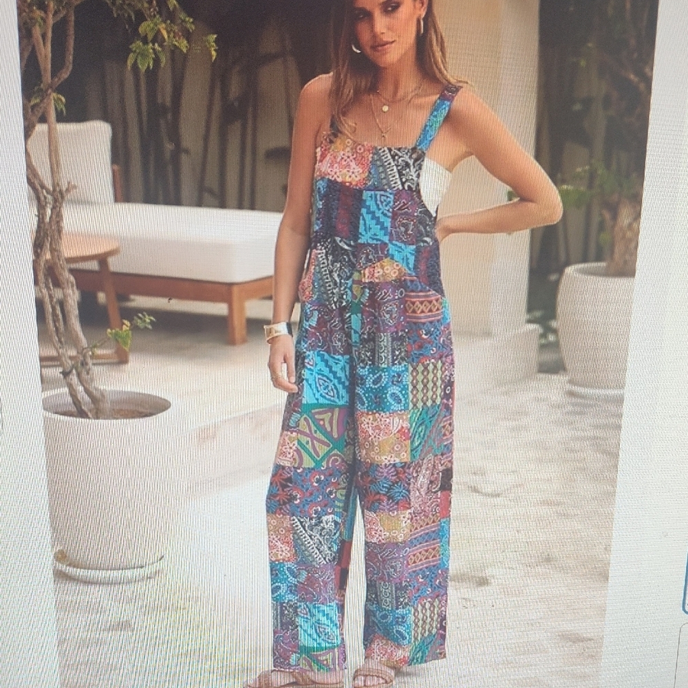 Patchwork Wide-Leg Jumpsuit in Multicolor BNWT Size Medium - Picture 3 of 8